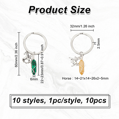 10Pcs 10 Style Bullet Gemstone Pendant Keychain KEYC-AB00005-1