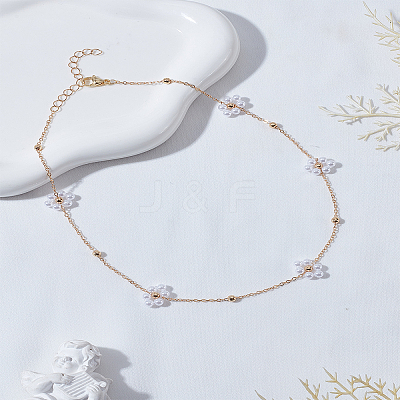 Flower ABS Imitation Pearl Beaded Link Chain Necklaces NJEW-LP00001-1