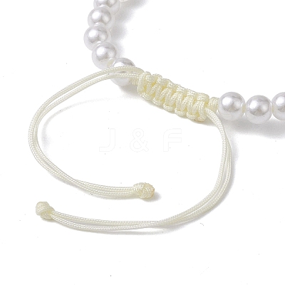 Adjustable ABS Plastic Imitation Pearl & Acrylic Shell Shape Braided Bead Bracelets BJEW-JB10104-04-1