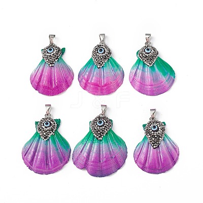 Spray Painted Natural Freshwater Shell with Rhinestone Pendants BSHE-G033-07A-1