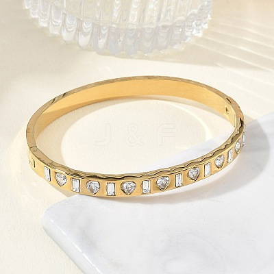 304 Stainless Steel & Glass Hinged Bangles for Women BJEW-Z178-01G-1
