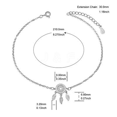 Rhodium Plated 925 Sterling Silver Link Anklets JA142A-1