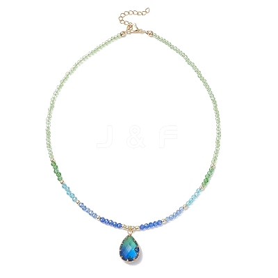 2Pcs 2 Styles Blue K9 Glass Teardrop Heart Pendant Electroplated Glass Faceted Rondelle Beaded Necklaces NJEW-JN05751-1