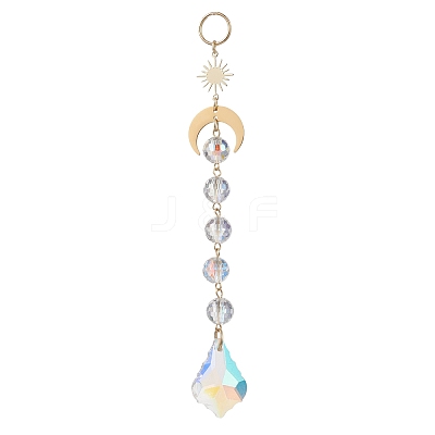 3Pcs Glass Teardrop Round Leaf Hanging Suncatchers Sets HJEW-JM04603-01-1