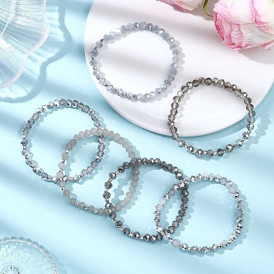 6Pcs Round Glass & CCB Beads Stretch Bracelets for Women BJEW-JB12676-1