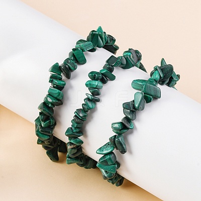 Unisex Chip Natural Malachite Beaded Stretch Bracelets BJEW-S143-34-1