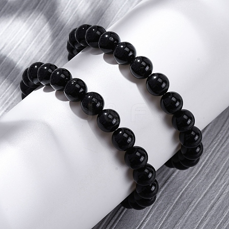 Natural Tourmaline Round Beaded Stretch Bracelets for Men Women BJEW-G743-01A-1