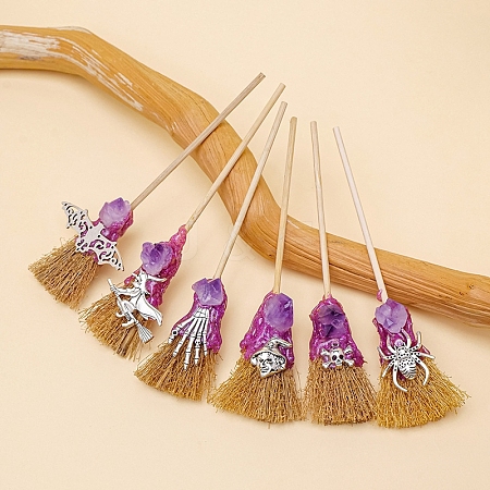 6Pcs Halloween Rough Raw Natural Amethyst Witch Altar Broom PW-WG01DCA-01-1