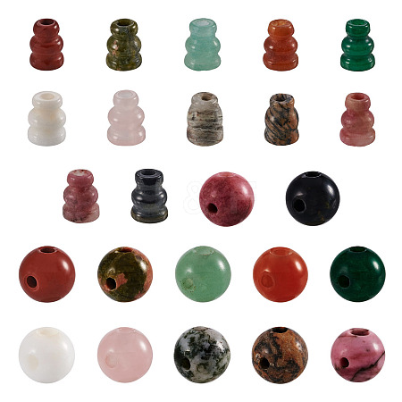 24Pcs 12 Style Natural Red Jasper 3-Hole Guru Bead Strands G-CD0001-10-1