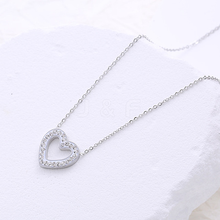Minimalist Stainless Steel Crystal Rhinestone Heart Pendant Necklaces for Women DZ6290-1-1
