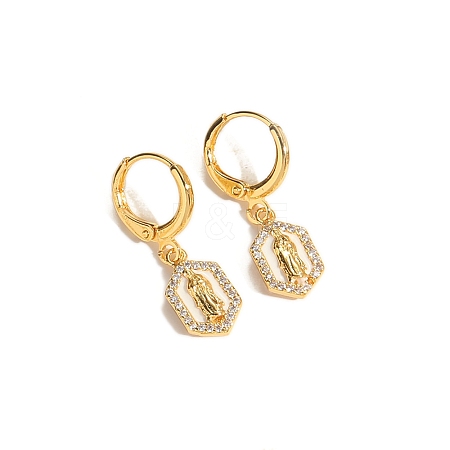 Golden Brass Micro Pave Clear Cubic Zirconia Leverback Earrings PW-WG6EB17-02-1