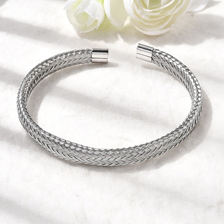 Braided 304 Stainless Steel Cuff Bangles for Women BJEW-A067-08P-1