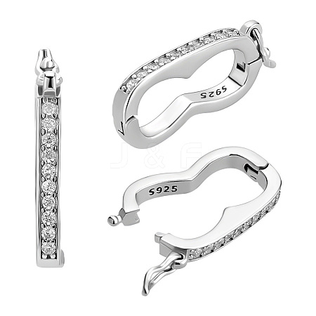 Anti-Tarnish   3Pcs Sterling Silver Cubic Zirconia Twister Clasps STER-PH0001-58-1