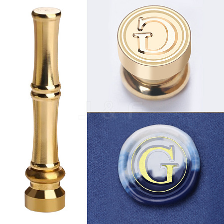 Golden Tone Brass Wax Seal Stamp Head with Bamboo Stick Shaped Handle LS-STAM-K001-05G-G-1