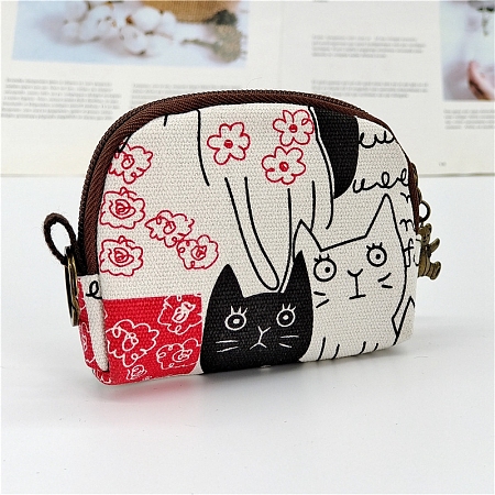 Cat Printed Canvas Cloth Zipper Wallets Purse for Women PW-WG27797-08-1