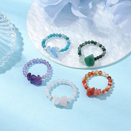 Natural Gemstone Beaded Rings RJEW-TA00191-1