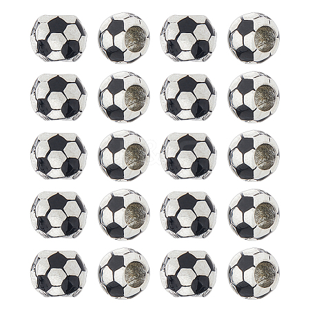 20Pcs Alloy Black Enamel Sport Ball European Beads ENAM-HS0001-02-1