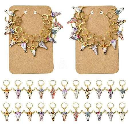 Cattle Alloy Enamel Pendant Locking Stitch Markers HJEW-CJ00032-1