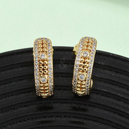 Brass Micro Pave Clear Cubic Zirconia J-Shaped Stud Earrings EJEW-B153-18G-1