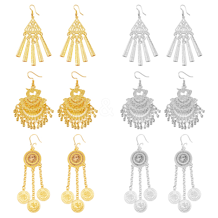 FIBLOOM 6 Pairs 6 Style Ethnic Style Alloy Chandelier Earrings EJEW-FI0002-04-1