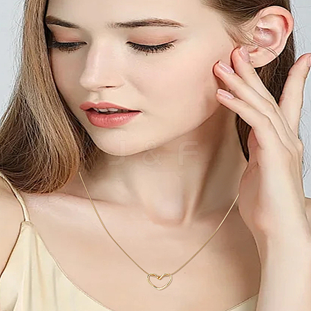 1Pc 304 Stainless Steel Heart Pendant Round Snake Chain Necklaces for Women NJEW-LP0009-42-1