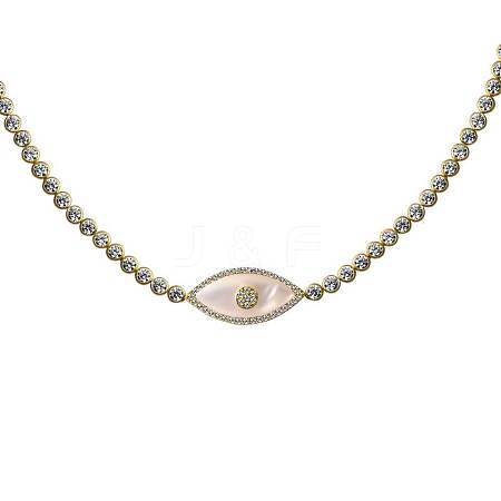 Opalite Evil Eye Brass Pave Clear Cubic Zirconia Tennis Chocker Necklaces WG874A5-01-1
