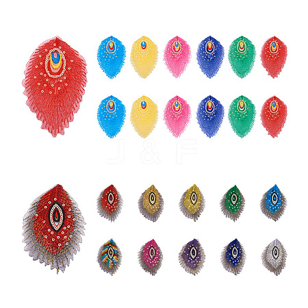  Jewelry 32Pcs 16 Style Peacock Feathers Polyester Embroidery Cloth Self Adhesive Patches DIY-PJ0001-26-1