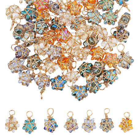 70Pcs 7 Color Copper Wired Wrapped Glass Pendants PALLOY-FH00011-1