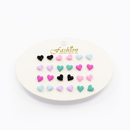 Spray Painted Alloy Heart Ear Studs EJEW-E152-26G-1