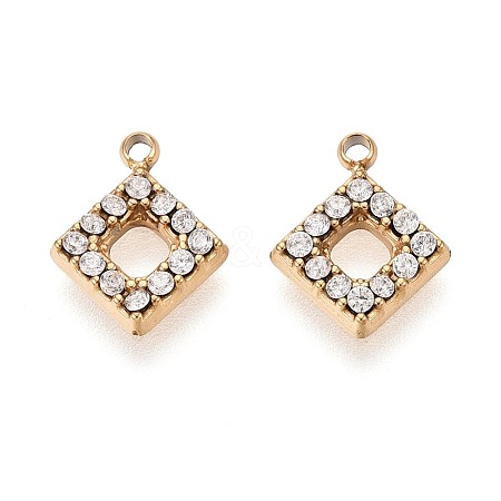 304 Stainless Steel Micro Pave Cubic Zirconia Charms STAS-N115-47G-1