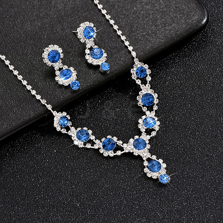 Flower Brass Rhinestone Pendant Necklaces & Stud Dangle Earrings Sets FS-WG6EF02-04-1