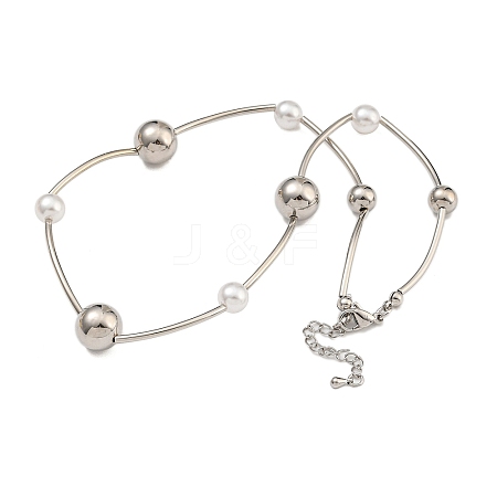 Rack Plating Brass & ABS Plastic Pearl Beads Round Link Chain Necklaces for Women NJEW-C059-08P-1