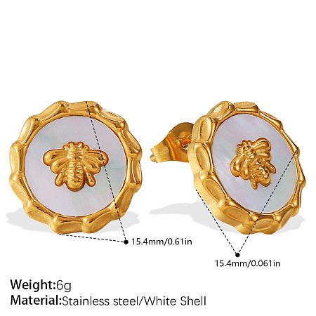 304 Stainless Steel & Shell Stud Earrings WG2F9FE-01-1