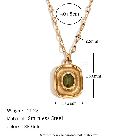 Brass Pave Green Cubic Zirconia Pendant 304 Stainless Steel Paperclip Chain Necklaces WGD11F6-01-1