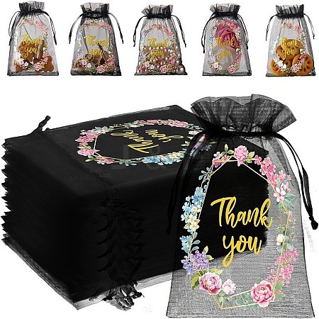 50Pcs Thank You Printed Organza DIY Craft Drawstring Bags PW-WG4E938-09-1