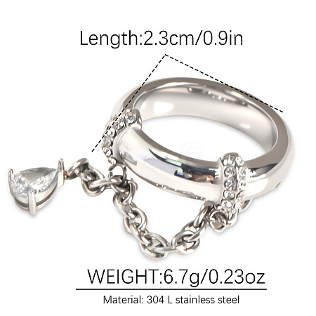 304 Stainless Steel Micro Pave Clear Cubic Zirconia Finger Rings FS-WGB0E10-04-1