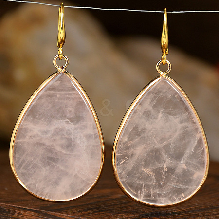 Natural Rose Quartz Teardrop Dangle Earrings FS-WG5CAE0-02-1