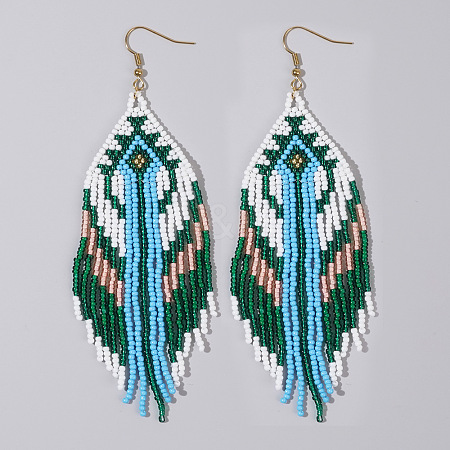 Bohemian Handmade Glass Seed Beads Hexagon Dangle Earrings ZA8204-6-1