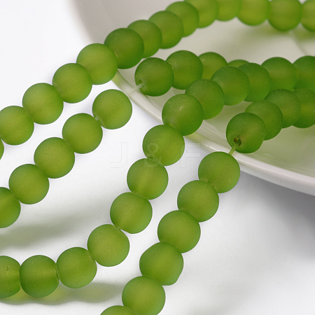 Lime Green Frosted Round Transparent Glass Bead Strands X-GLAA-S031-6mm-34-1