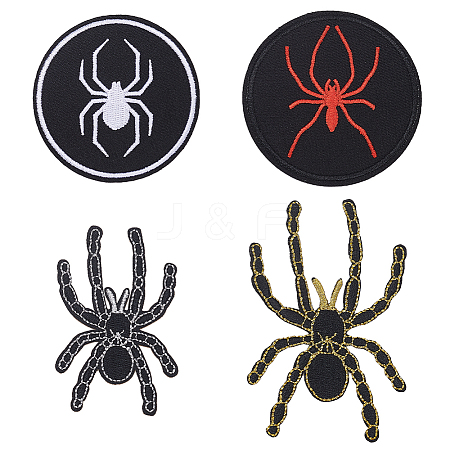 WADORN 4Pcs 4 Styles Halloween Spider Pattern Polyester Embroidered Iron on Cloth Patches FIND-WR0010-90-1