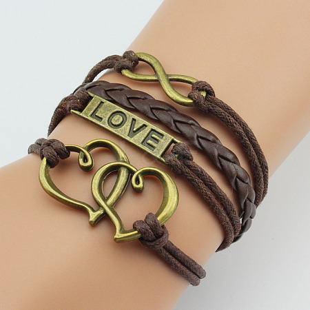 PU Leather & Hemp Cord Multi-strand Bracelets WG4AB3D-08-1