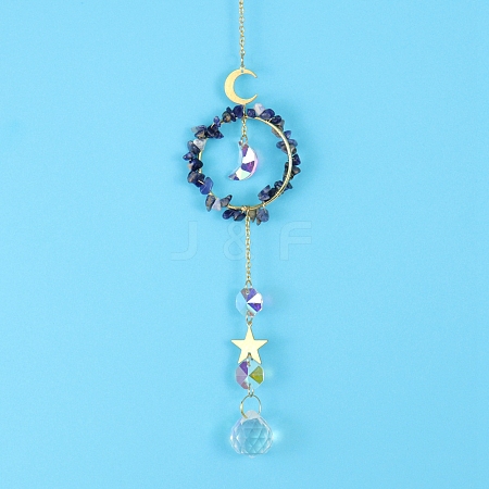 Glass & Brass Pendant Decorations HJEW-PW0002-08D-1