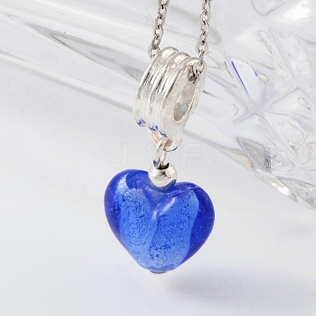 Heart Handmade Silver Foil Lampwork European Dangle Charms PALLOY-JF00076-03-1