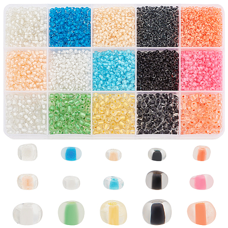   6870pcs 15 Styles Transparent Glass Seed Beads SEED-PH0001-79-1