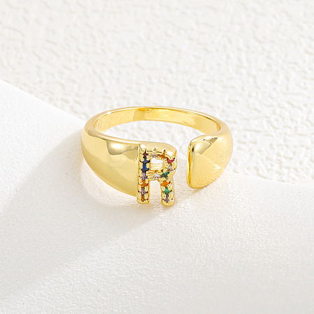 Brass Micro Pave Colorful Cubic Zirconia Cuff Open Rings FS-WG163C1-18-1