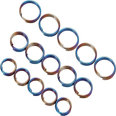 Olycraft 15Pcs 3 Styles Rainbow Color Titanium Alloy Split Rings FIND-OC0001-94-1