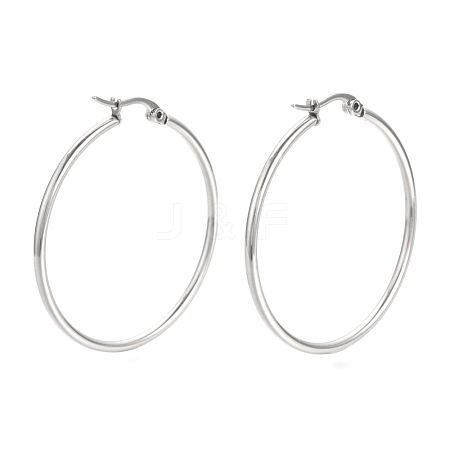 Non-Tarnish 201 Stainless Steel Hoop Earrings X-MAK-R018-40mm-S-1