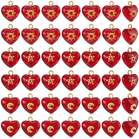 45Pcs 3 Styles Brass Glass Heart Pendants PALLOY-DC00038-1