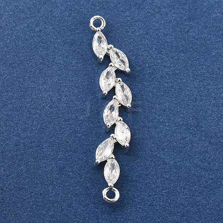 Brass Pave Clear Cubic Zirconia Leaf Links Connector Charms KK-Z156-15S-1