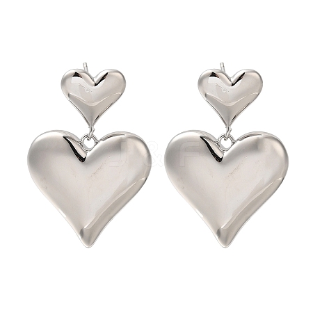 Brass Heart Stud Earrings for Women EJEW-U026-04P-1